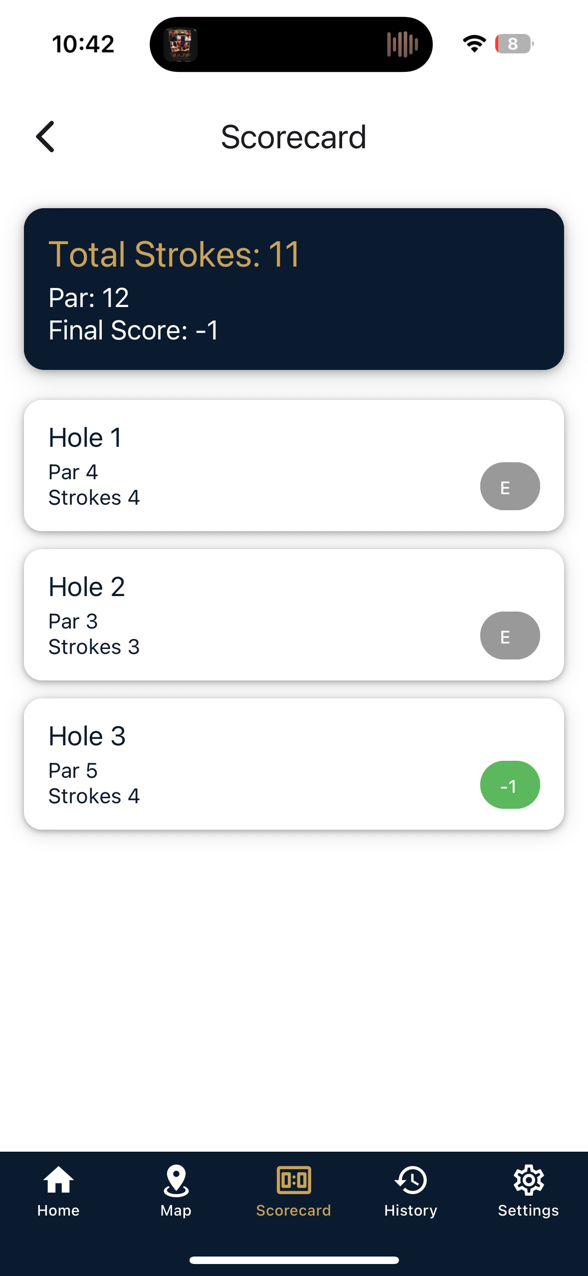 DigiCaddie digital scorecard with shot tracking and performance analytics